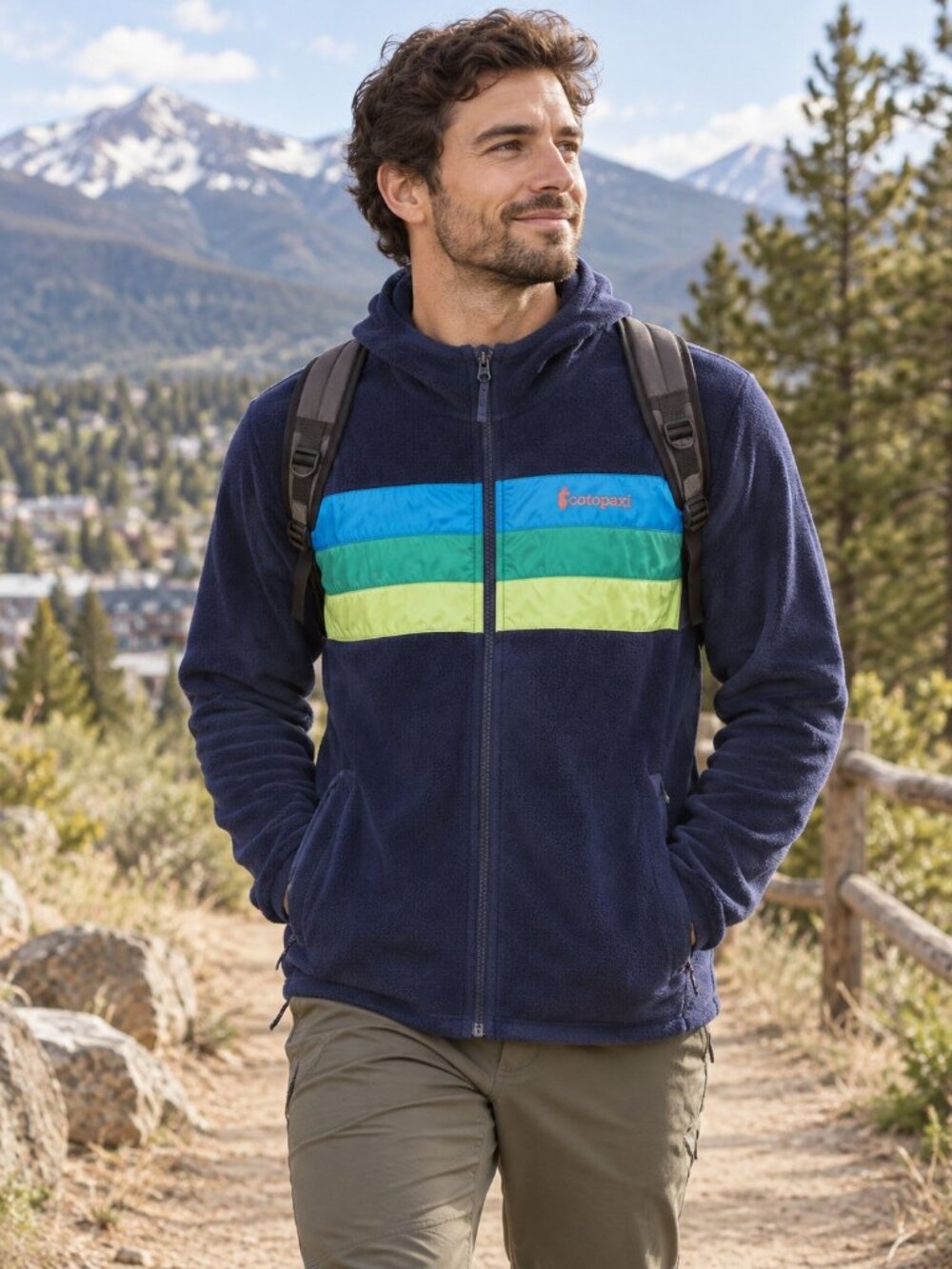 Cotopaxi Navy Men’s Teca Fleece Neutral Stripe Full Zip Jacket SZ L